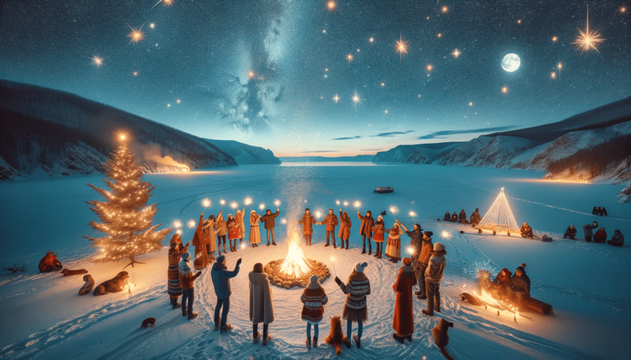 New Year's celebration at Lake Baikal, Russia,