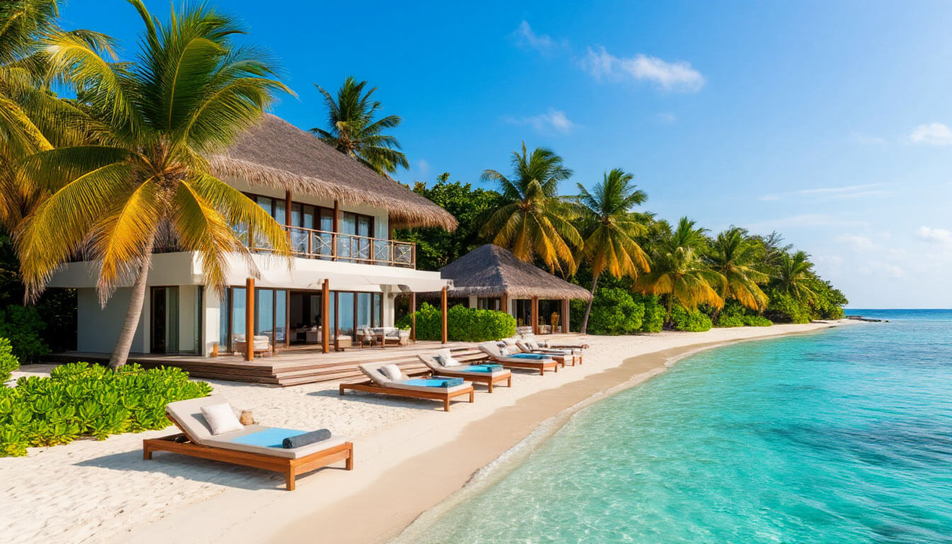 Туры на Мальдивы всё включено с перелетом из Казани. На фото современный отель.