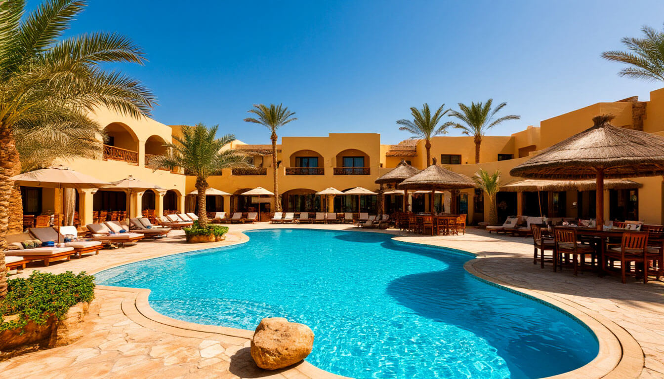 На фото отель с бассейном. Туры в Египет в октябре из Москвы.