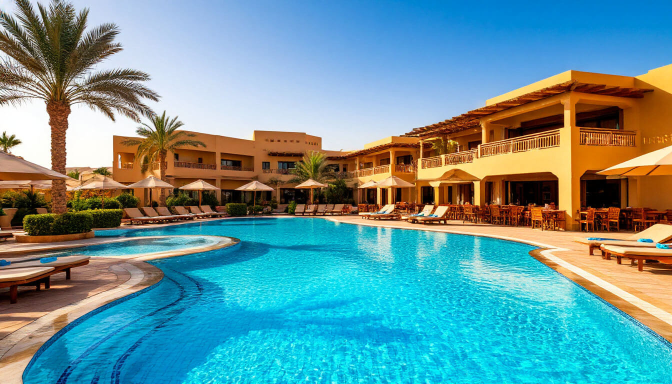 На фото отель с бассейном. Туры в Египет в ноябре из Москвы.