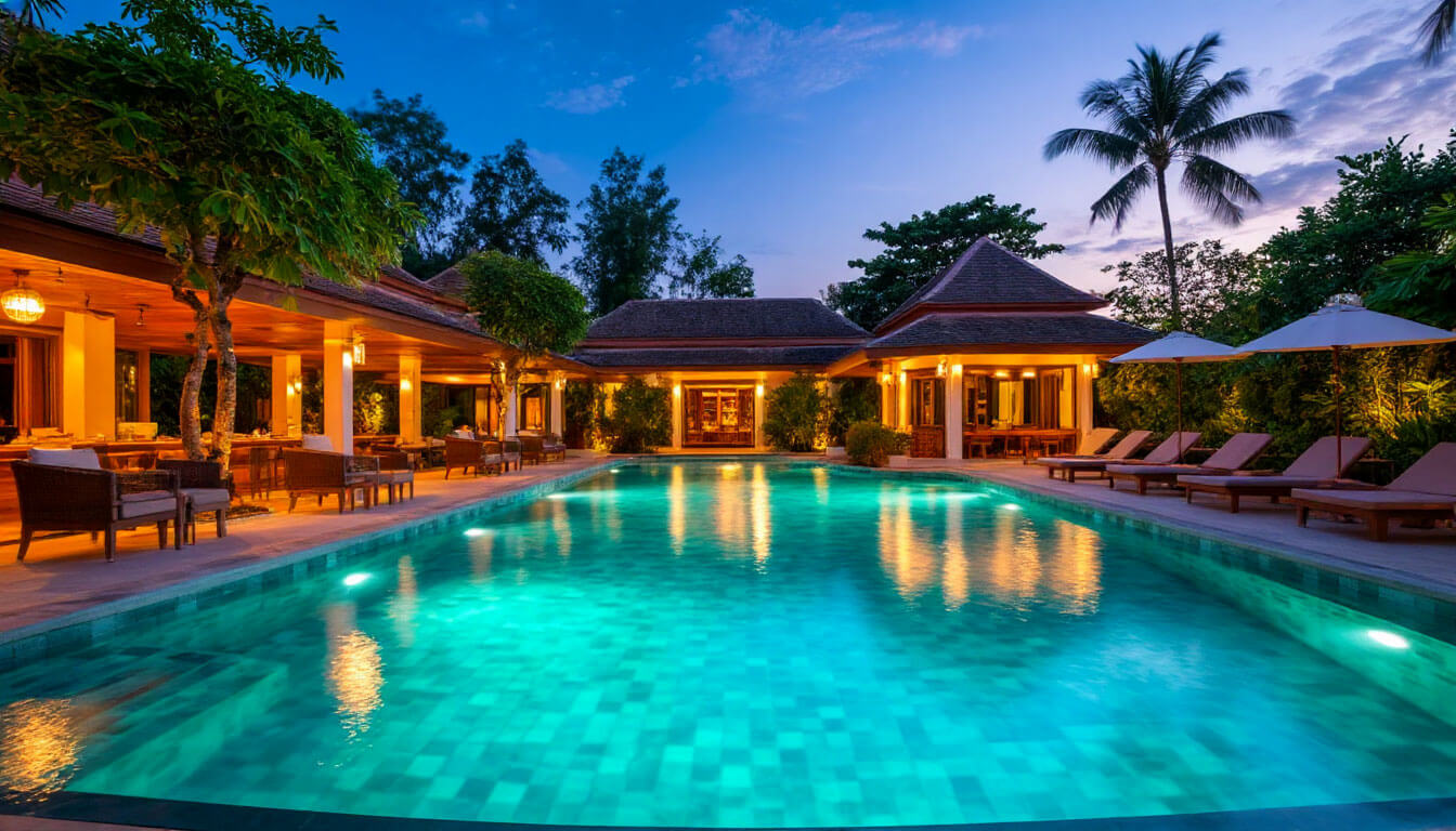 На фото отель с бассейном. Туры в Таиланд в августе из Москвы.