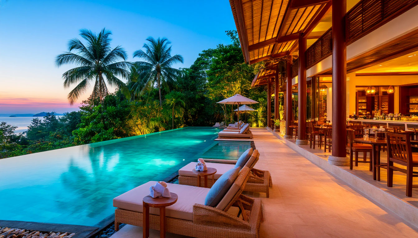 На фото отель с бассейном и баром. Туры в Таиланд в июле из ьМосквы.