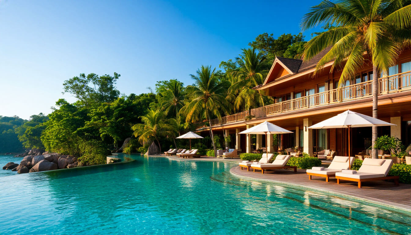 На фото отель с бассейном в Таиланде. Туры в Таиланд в мае из Москвы.