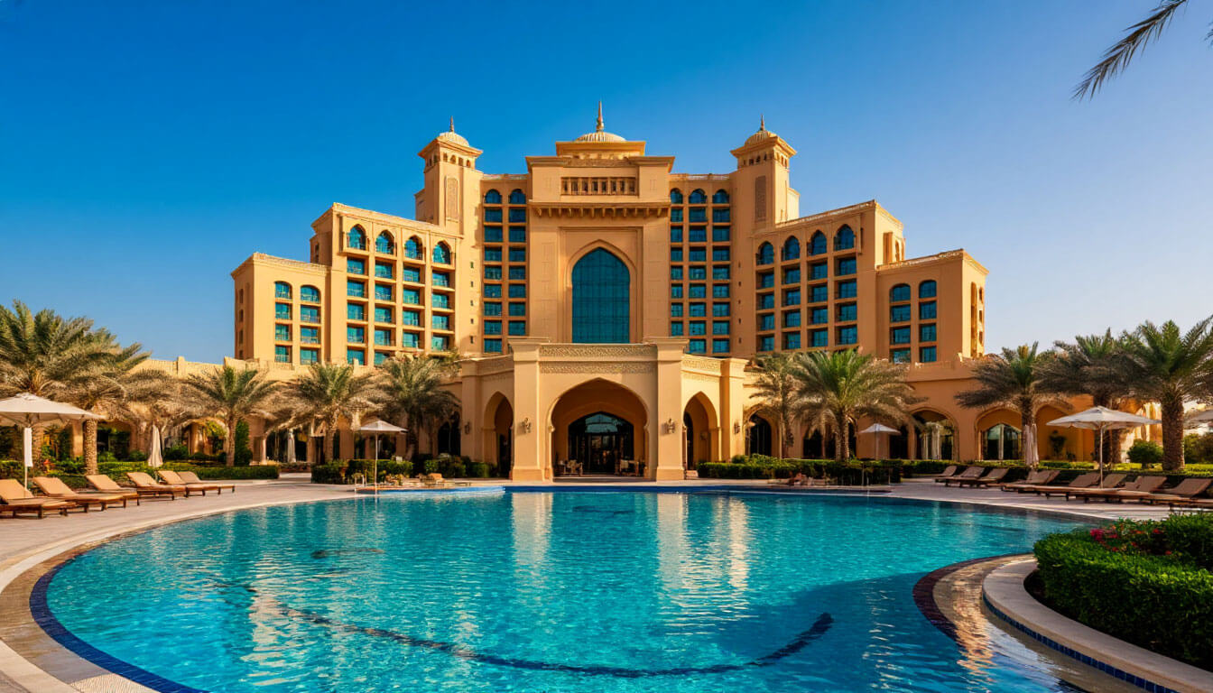 На фото отель с бассейном. Туры в ОАЭ в октябре из Москвы.