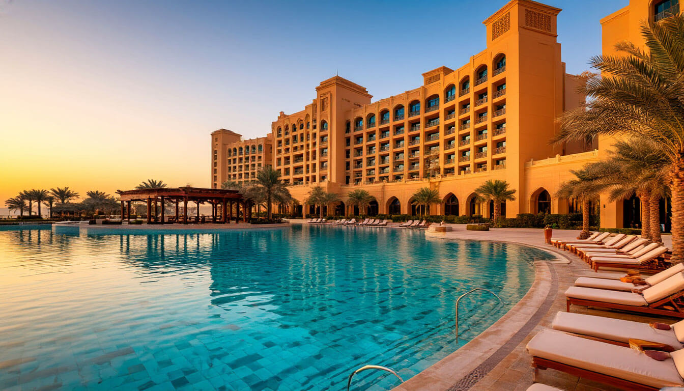 На фото отель с бассейном. Туры в ОАЭ в ноябре из Москвы.