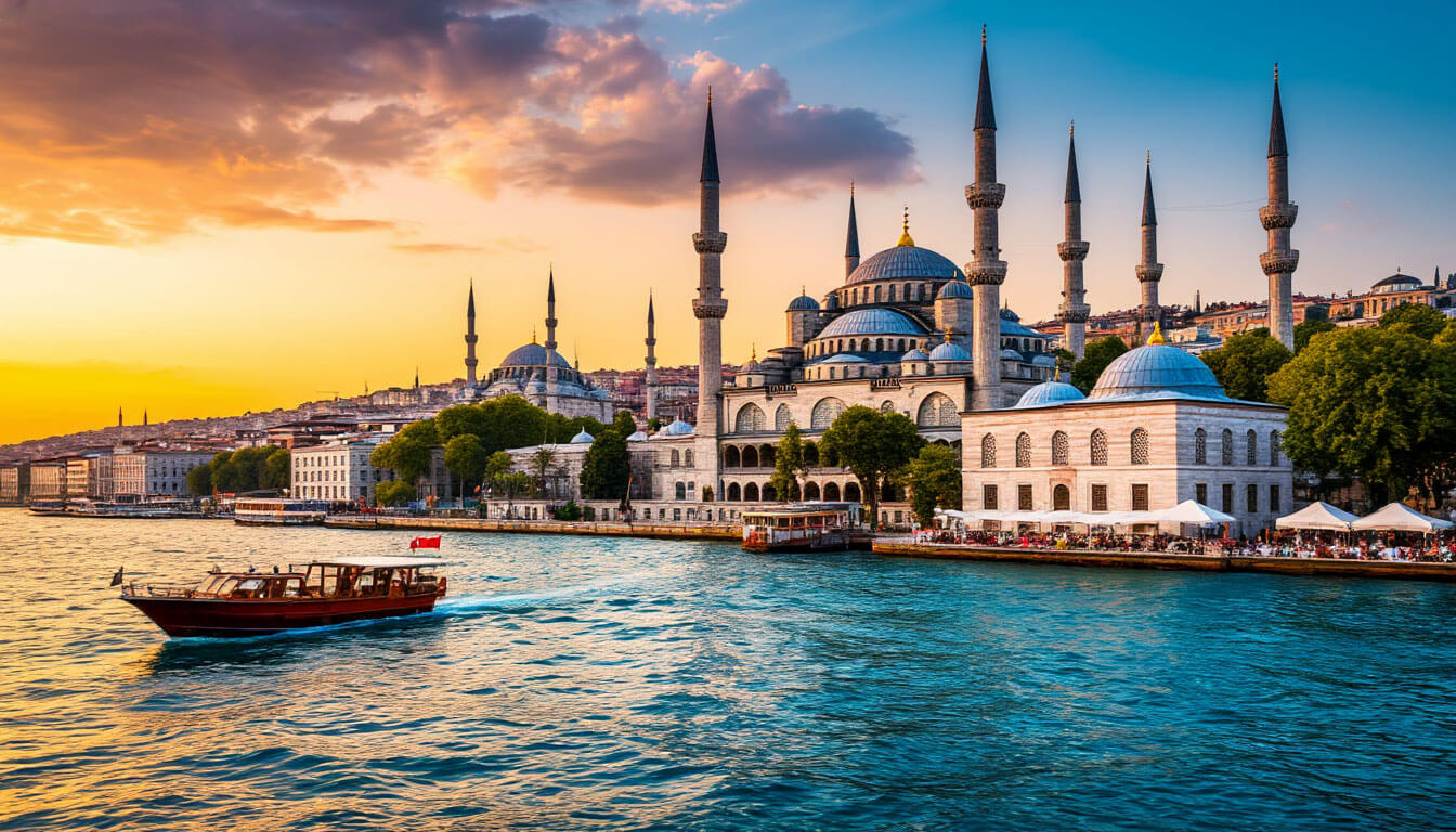 На фото пейзаж стамбула на закате. Туры в Стамбул из Екатеринбурга.