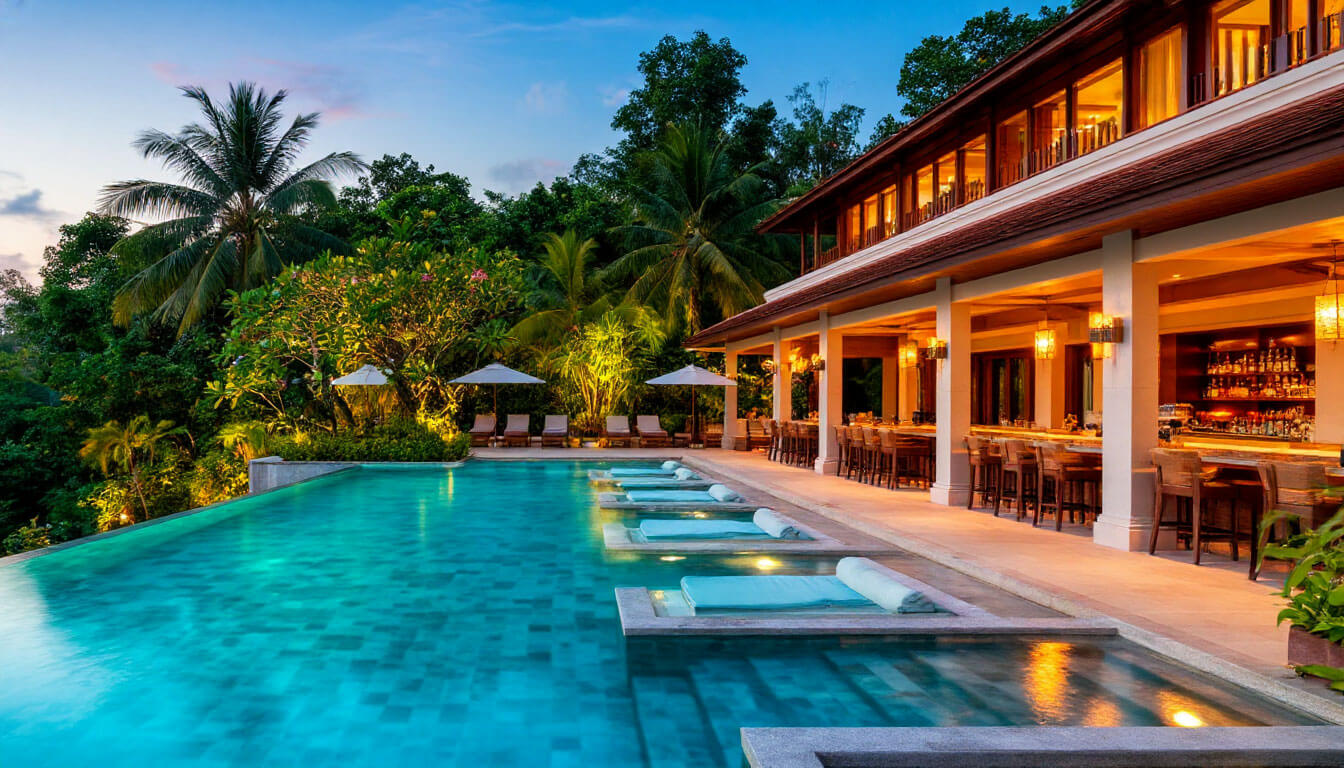 На фото отель с бассейном и баром. Горящие туры в Таиланд из Екатеринбурга.