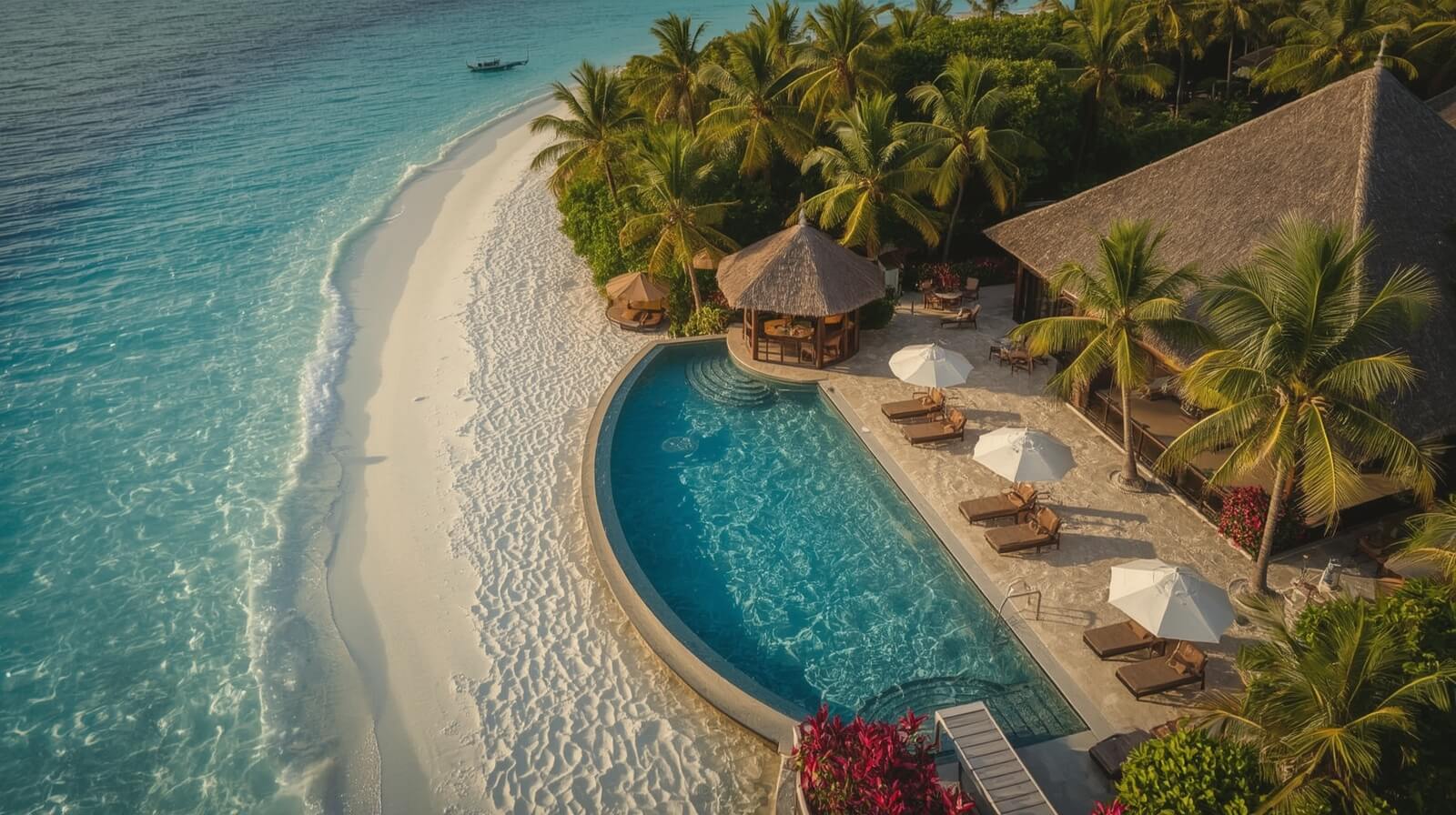 На фото бассейн с баром у моря.