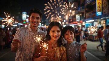 На фото семья празднует новый Год.