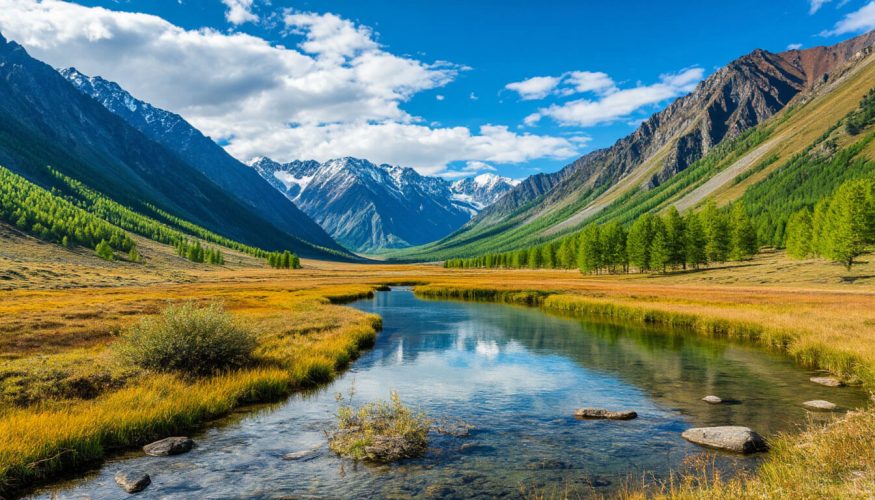 На фото горы могучие горы Алтая.