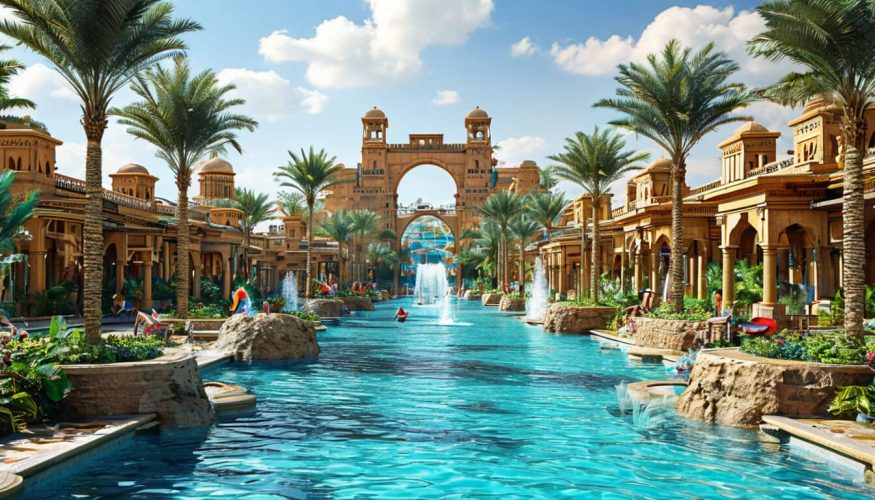 Туры с детьми в Египет с перелетом из Москвы. На фото изображен отель с горками