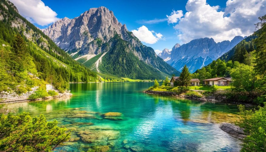 На фото горы и много зелени.