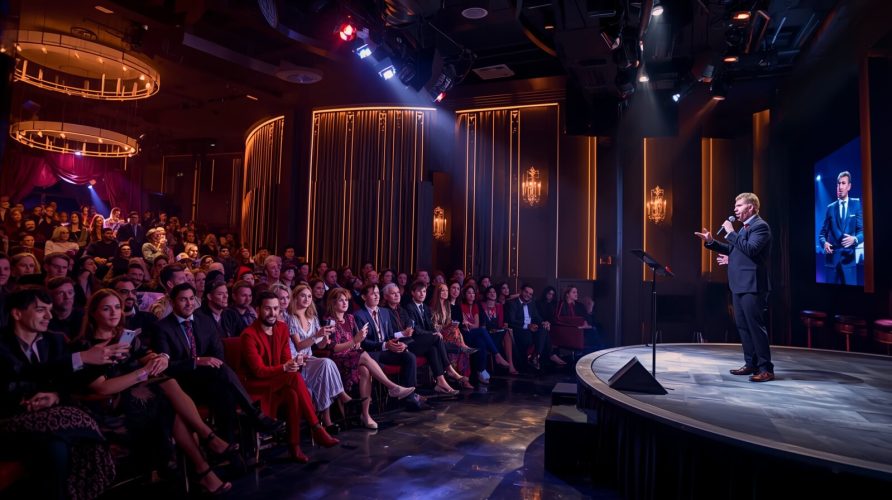 На фото стенд ап в соврменном заведении.